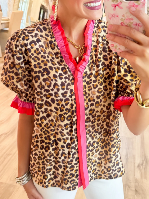 Leopard Print Ruffle Shirt