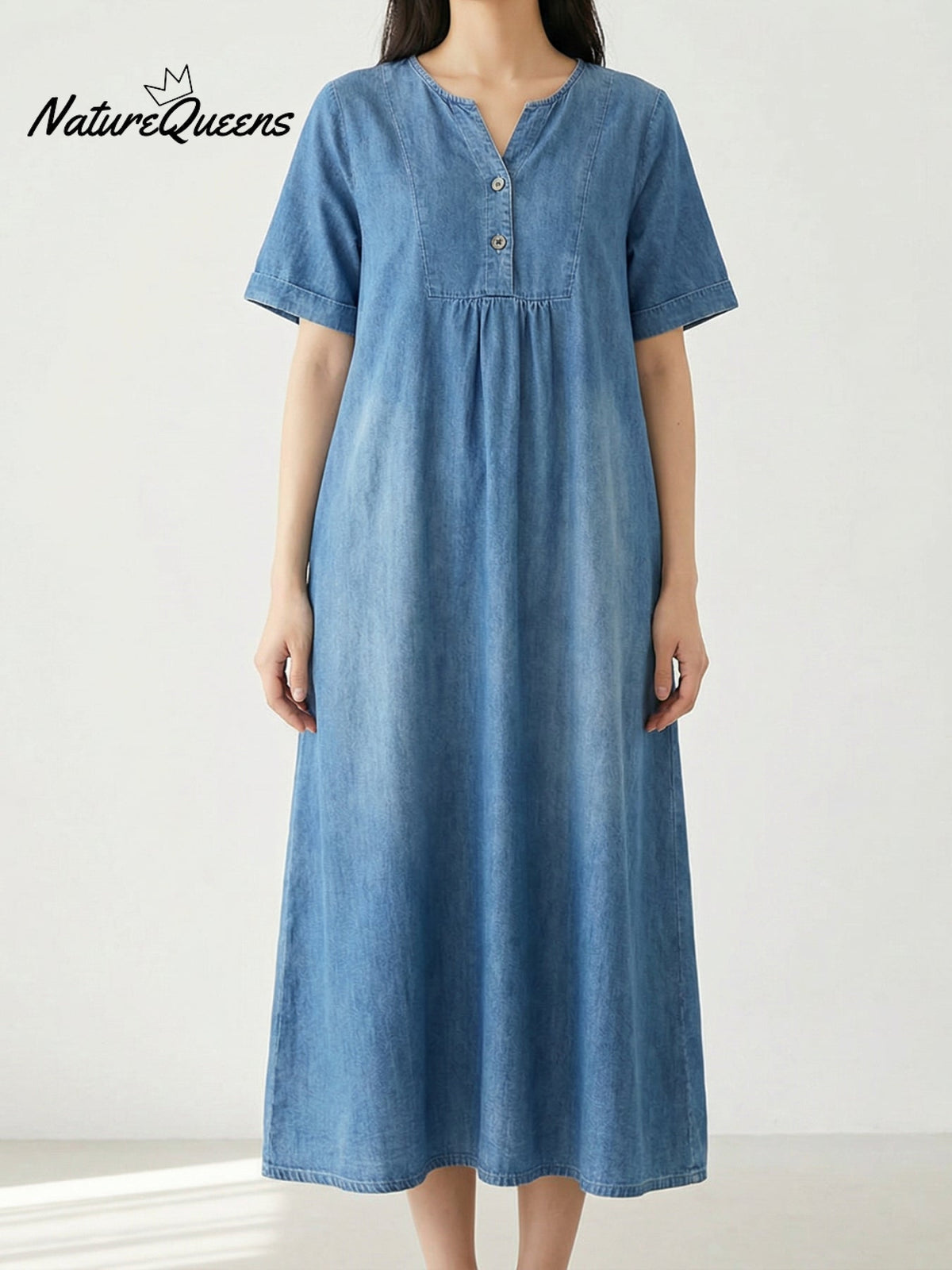 Women's Solid Color Cotton Short Sleeve Dress