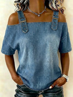 Women's short-sleeved denim shirt