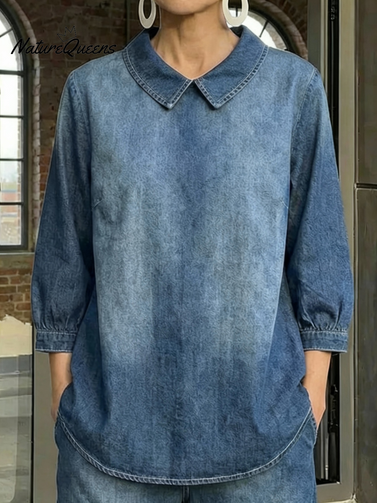 Women's Solid Color Casual Cotton 3/4 Sleeve Shirt