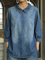 Women's Solid Color Casual Cotton 3/4 Sleeve Shirt