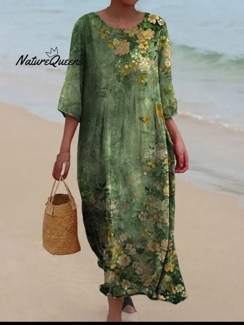 Women's Seaside Style  Full Of Spring Pattern Pocket Cotton Dress