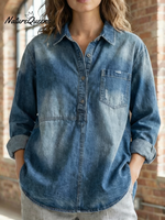 Women's Lapel Neck Casual Solid Colour Cotton Long Sleeve Shirt