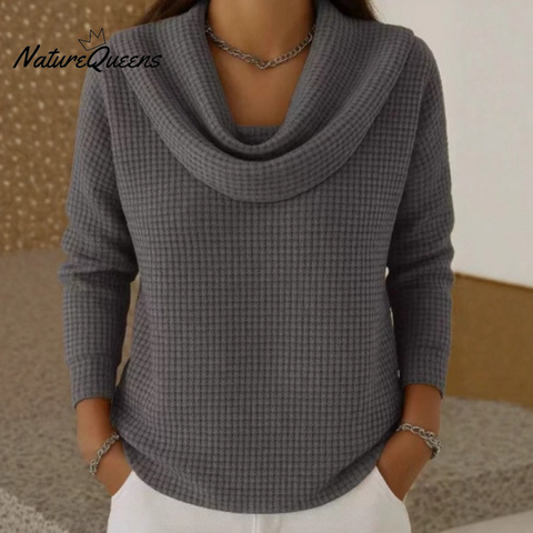 Warm Waffle Jumper with Elegant Waterfall Neck