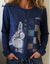 Funny Cat Print Patchwork Cotton Crew Neck Top