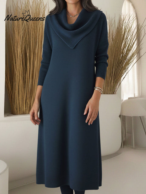 Women's Elegant Triangle Scarf Collar Knitted Midi Dress