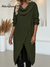 Women's Loose Scarf Collar Slit Knitted Dress