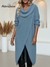Women's Loose Scarf Collar Slit Knitted Dress