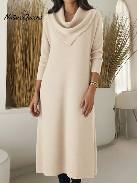 Women's Elegant Triangle Scarf Collar Knitted Midi Dress