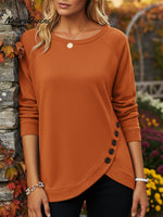 Women's Casual Irregular Hem Button Sweatshirt Top