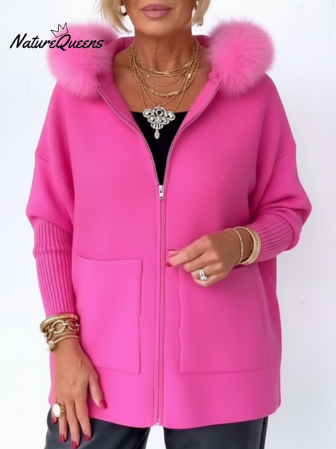 Women's Casual Hooded Pocket Zipper Knitted Cardigan Jacket