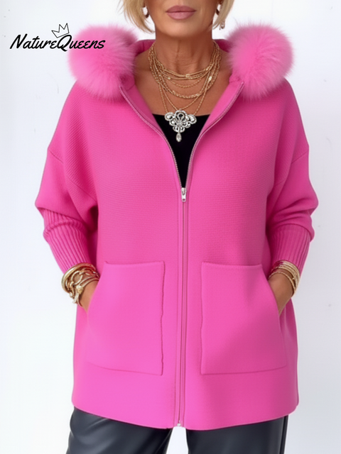Women's Casual Hooded Pocket Zipper Knitted Cardigan Jacket