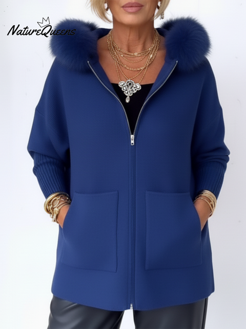 Women's Casual Hooded Pocket Zipper Knitted Cardigan Jacket