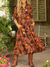 Dancing Cat Pumpkin Print Multi-Layered Hem Dress