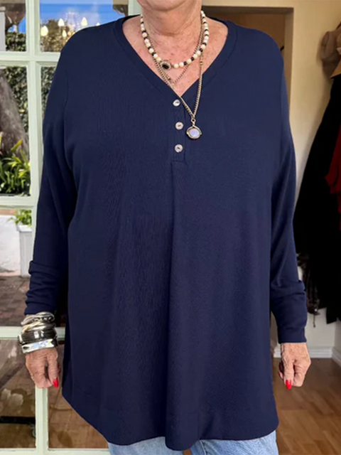 Comfortable Soft Button Long Sleeve Top