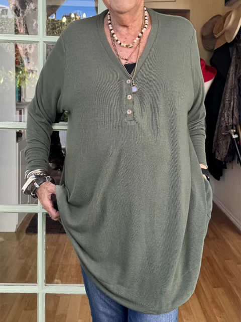 Comfortable Soft Button Long Sleeve Top