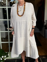 Accordion Pleated Irregular Hem Linen Dress