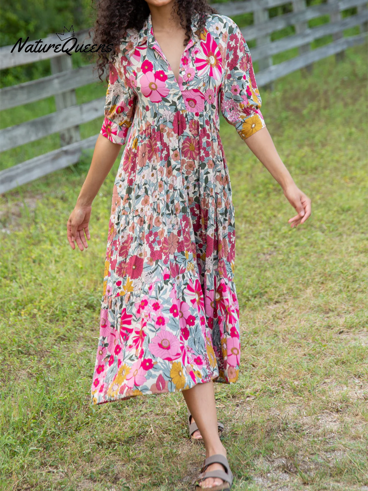 Floral-print Cotton Midi Dress