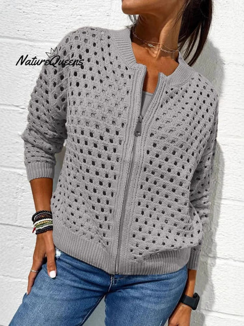 Women's Open-knit Zip-up Casual Jacket