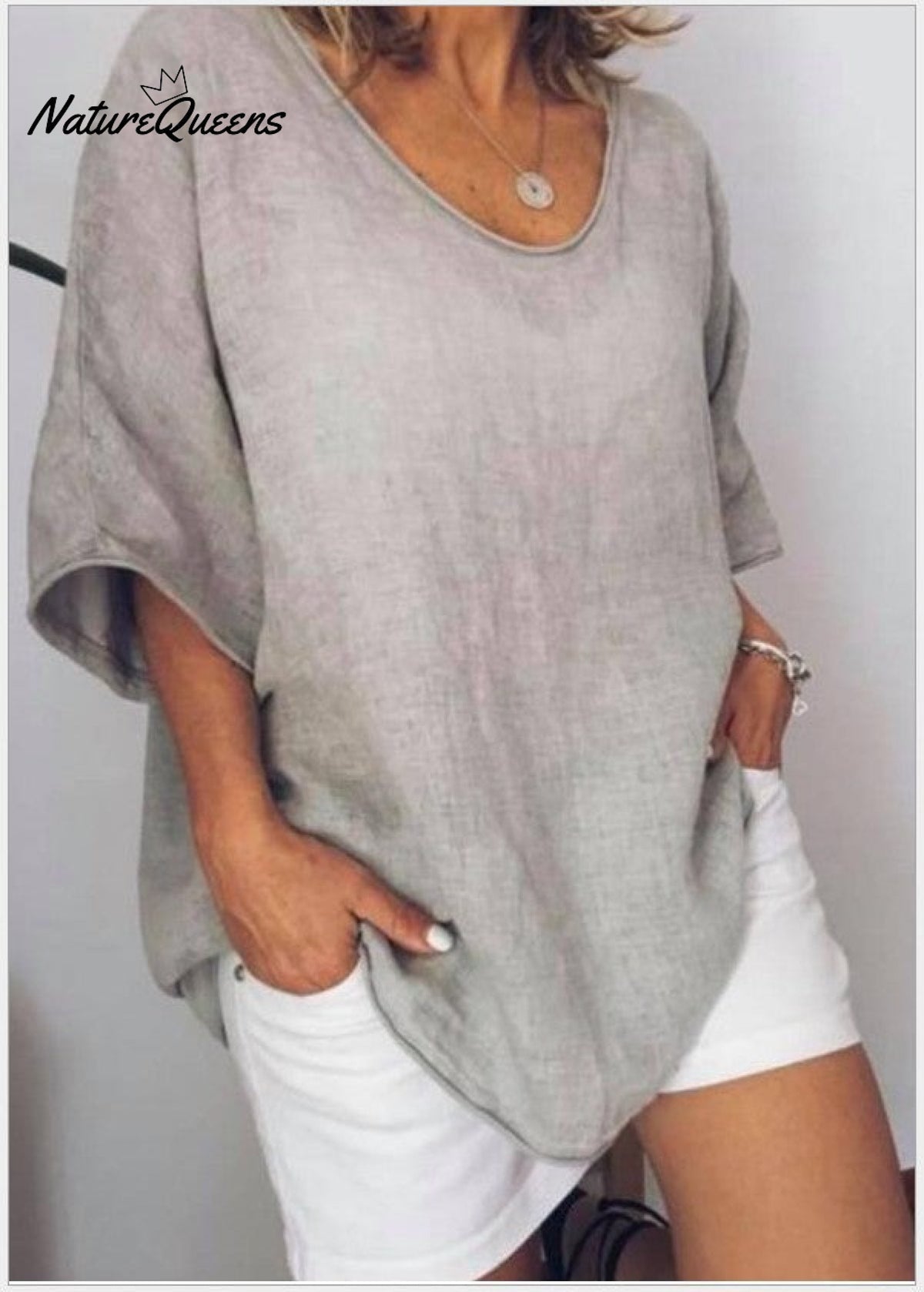 Solid color loose short-sleeved casual cotton and linen T-shirt