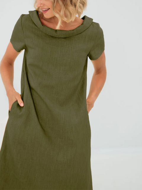 Retro Swing Collar Bowknot Cotton and Linen Dress