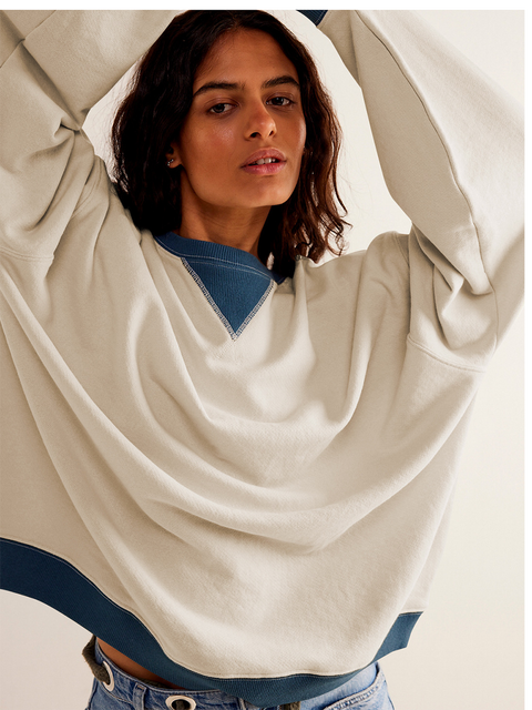 Women's Casual Contrast Color Long-sleeved Sweatshirt