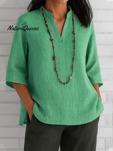 Women's V-neck  Cotton And Linen Loose Casual Shirt