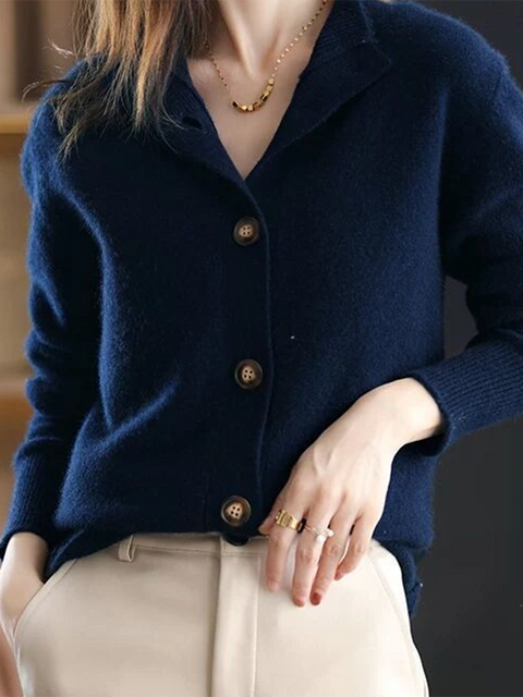 Turtleneck Button-down Solid Color Sweater