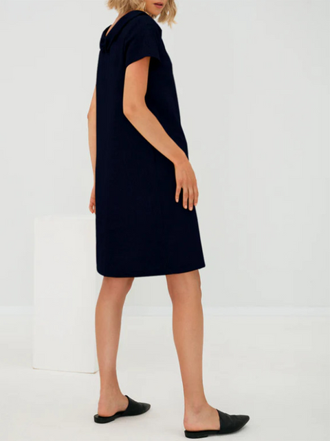 Retro Swing Collar Bowknot Cotton and Linen Dress