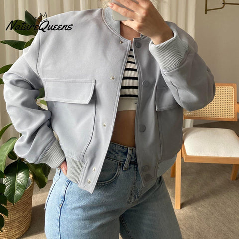 Women's Solid Color Casual Retro Loose Pocket Long Sleeve Suit Coat