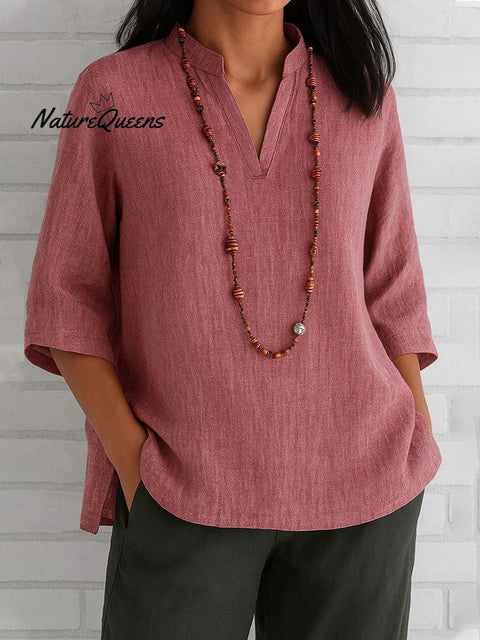 Women's V-neck  Cotton And Linen Loose Casual Shirt