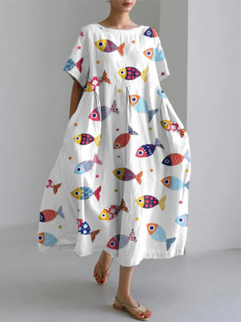 Comfortable Printed Linen Dress
