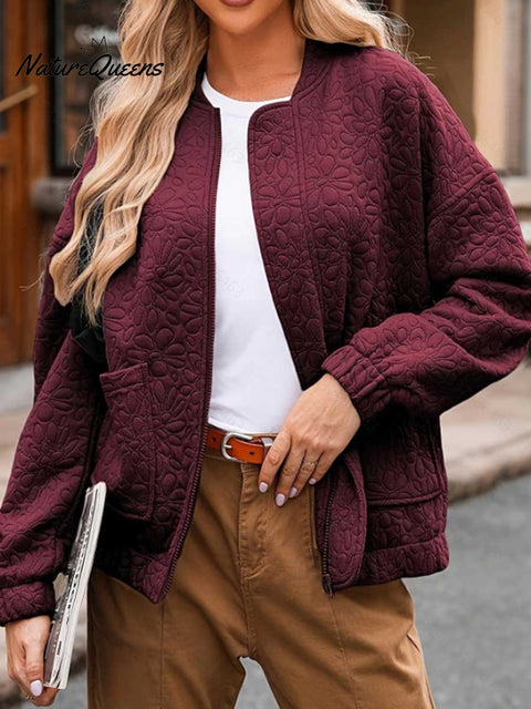 Women's Solid Color Casual Cardigan Textured Long Sleeve Coat