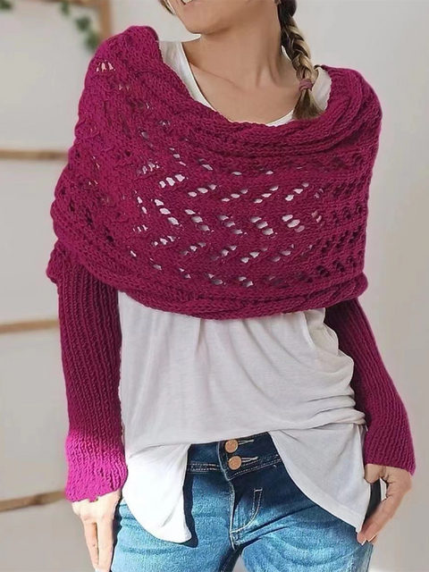 Multifunctional Long-sleeved Hollow Knitted Shawl