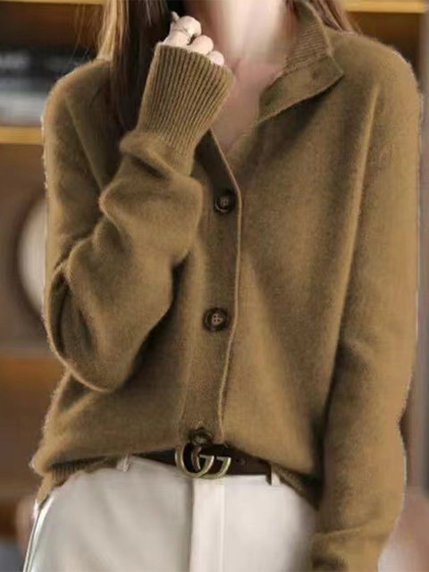 Turtleneck Button-down Solid Color Sweater
