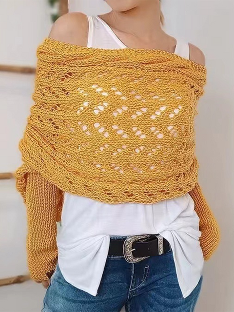 Multifunctional Long-sleeved Hollow Knitted Shawl