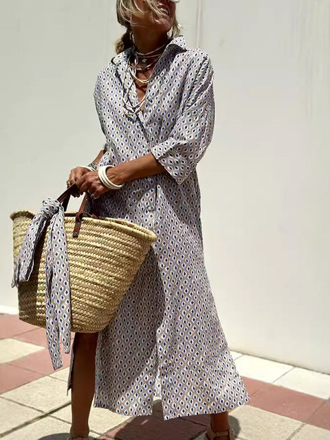 Striped Cardigan Lapel Shirt Dress