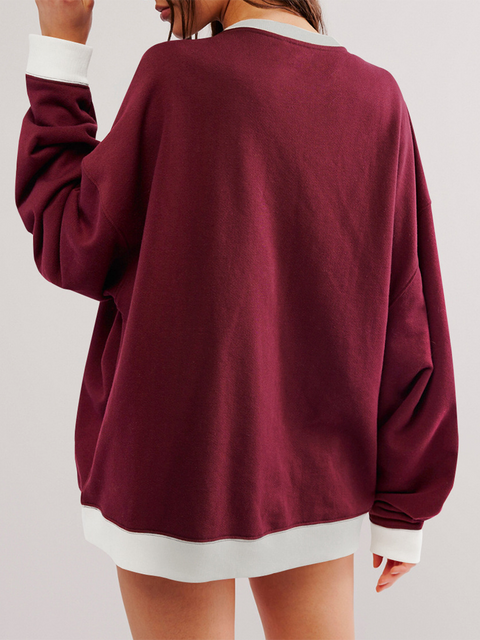 Women's Casual Contrast Color Long-sleeved Sweatshirt