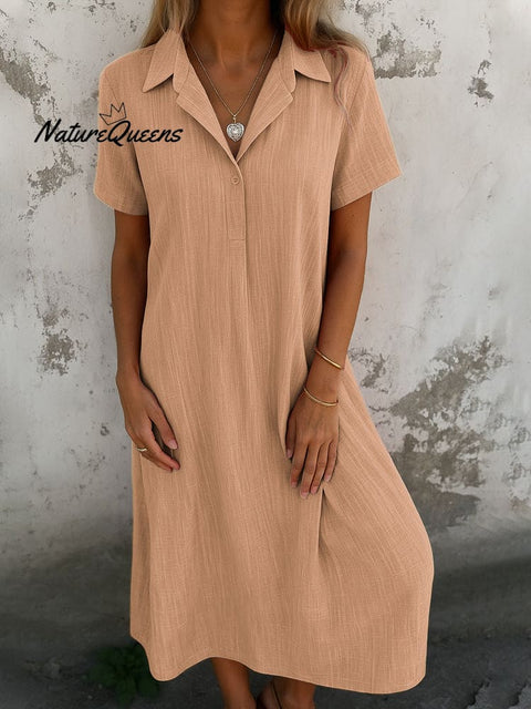 Women's V-neck Solid Color Cotton And Linen Casual Dress