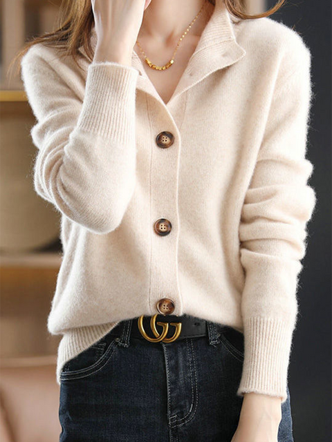Turtleneck Button-down Solid Color Sweater