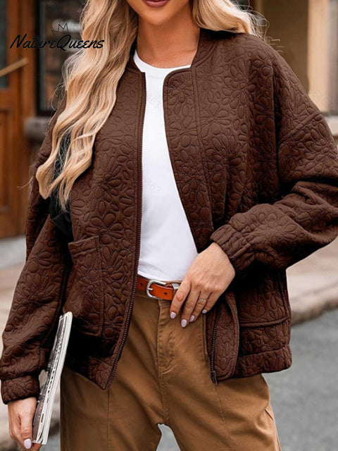 Women's Solid Color Casual Cardigan Textured Long Sleeve Coat