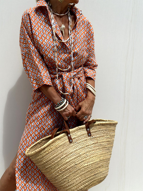 Striped Cardigan Lapel Shirt Dress