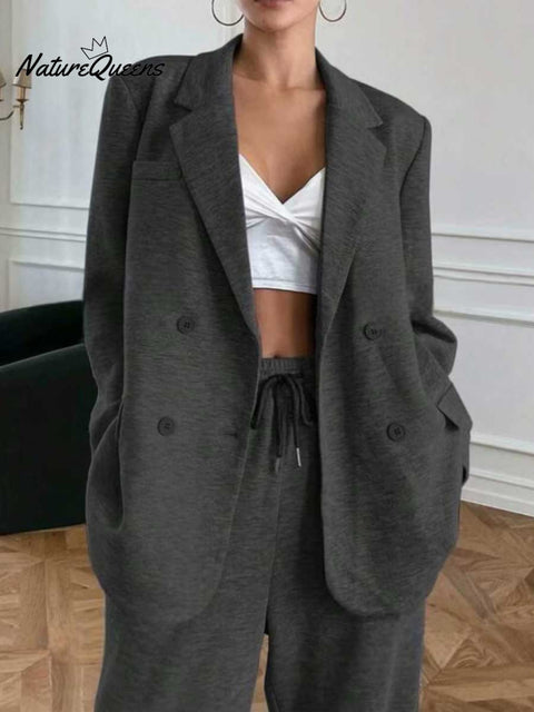 Women's Solid Color Casual Elegant Lapel Cardigan Suit Elastic Pants Suit