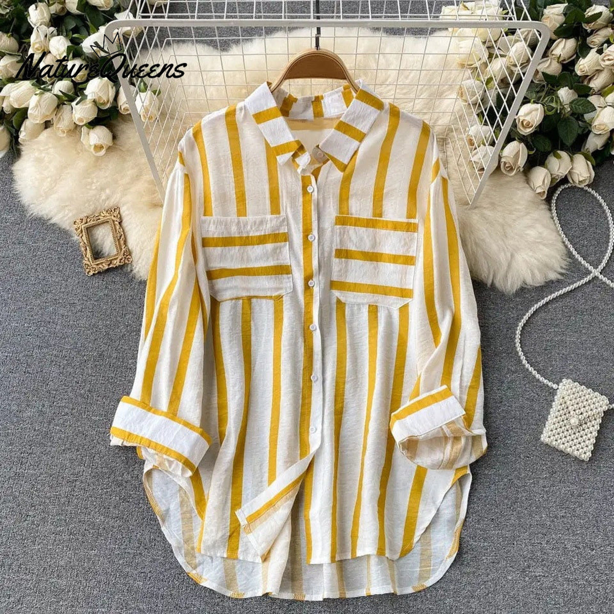 Vertical striped multicolor shirt jacket