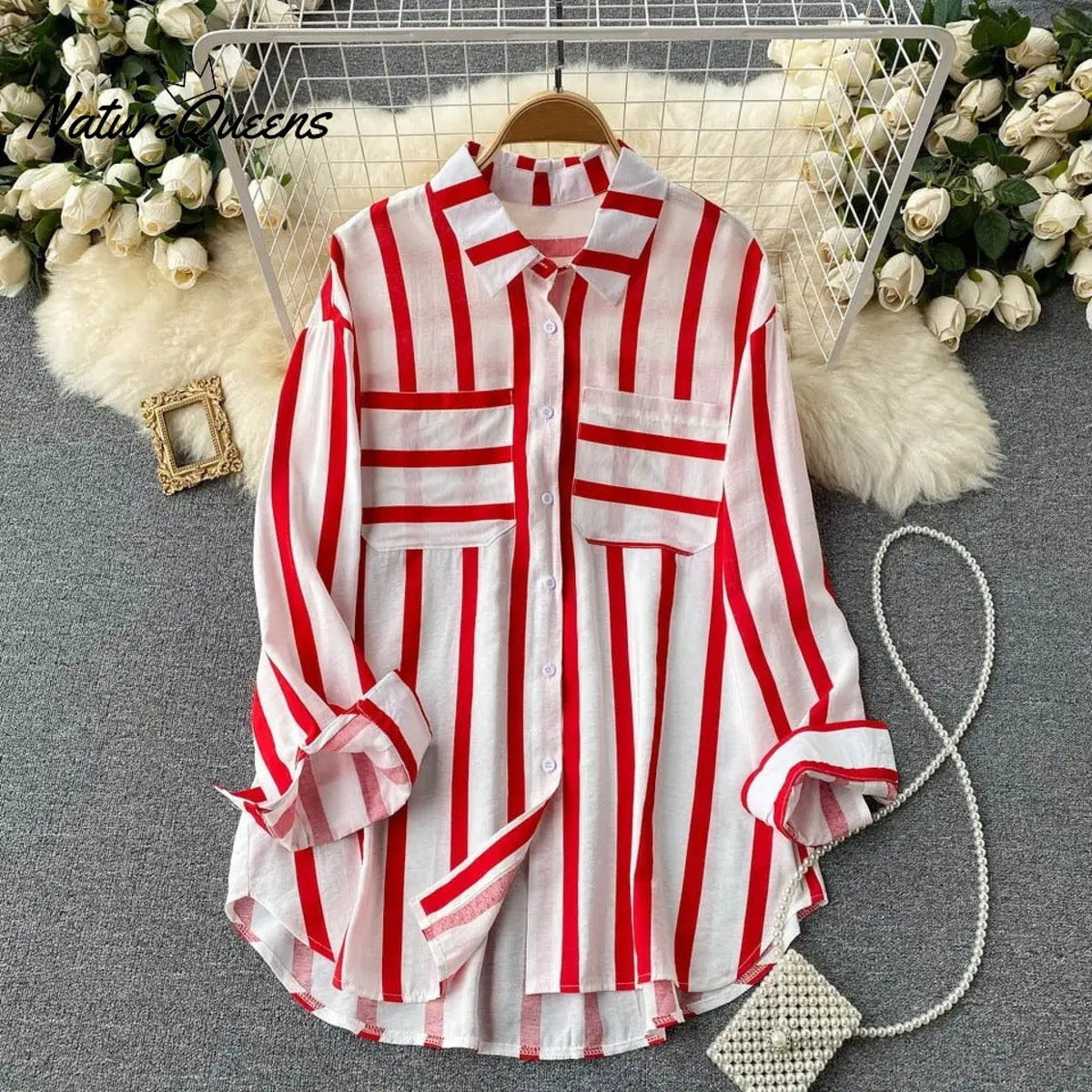 Vertical striped multicolor shirt jacket