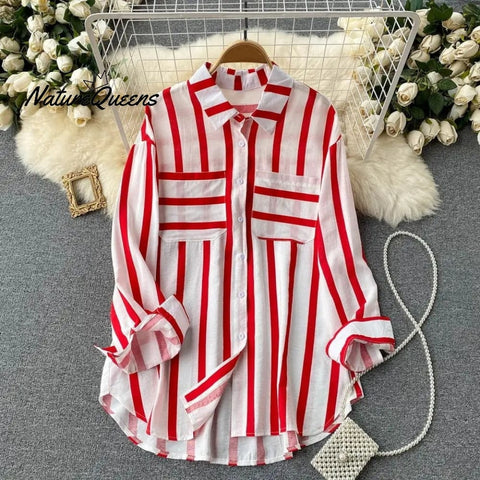 Vertical striped multicolor shirt jacket