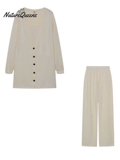 Women's Solid Color Casual Elegant Knitted Three-piece Jacket Vest Pants Set