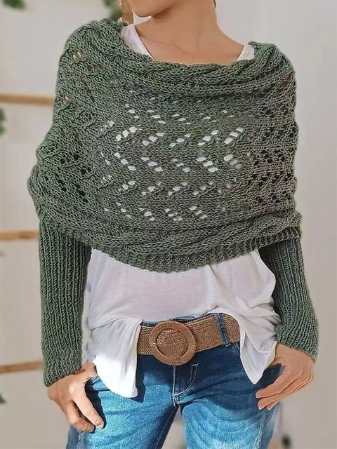 Multifunctional Long-sleeved Hollow Knitted Shawl
