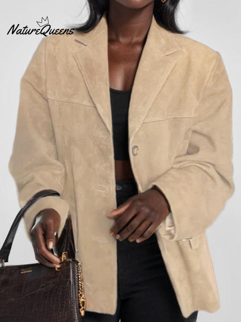 Women's Solid Color Casual Retro Loose Pocket Long Sleeve Suit Coat
