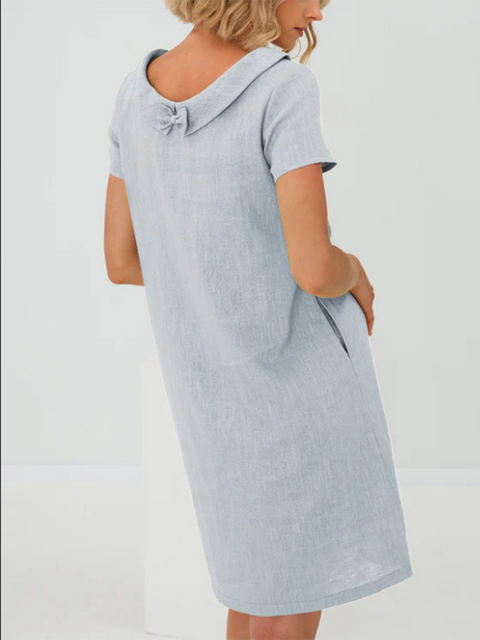 Retro Swing Collar Bowknot Cotton and Linen Dress